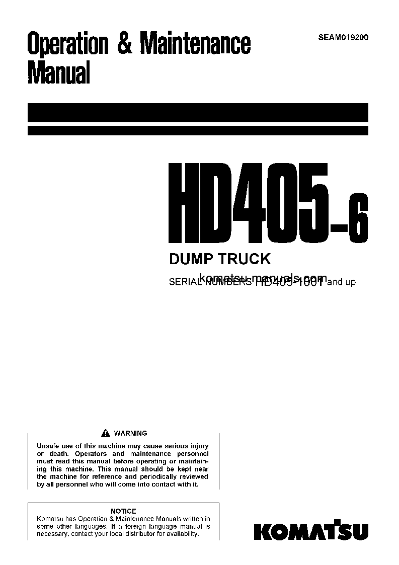 Komatsu hd405-6(jpn) operation and maintenance manuals dumptrucks rigid download Komatsu hd405-6(jpn) operation and maintenance manuals dumptrucks rigid download