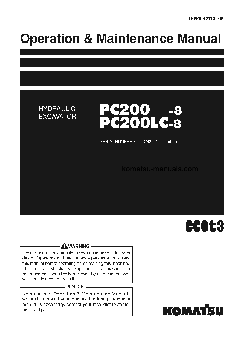 Komatsu pc200-8(tha) operation and maintenance manuals excavators crawler download Komatsu pc200-8(tha) operation and maintenance manuals excavators crawler download