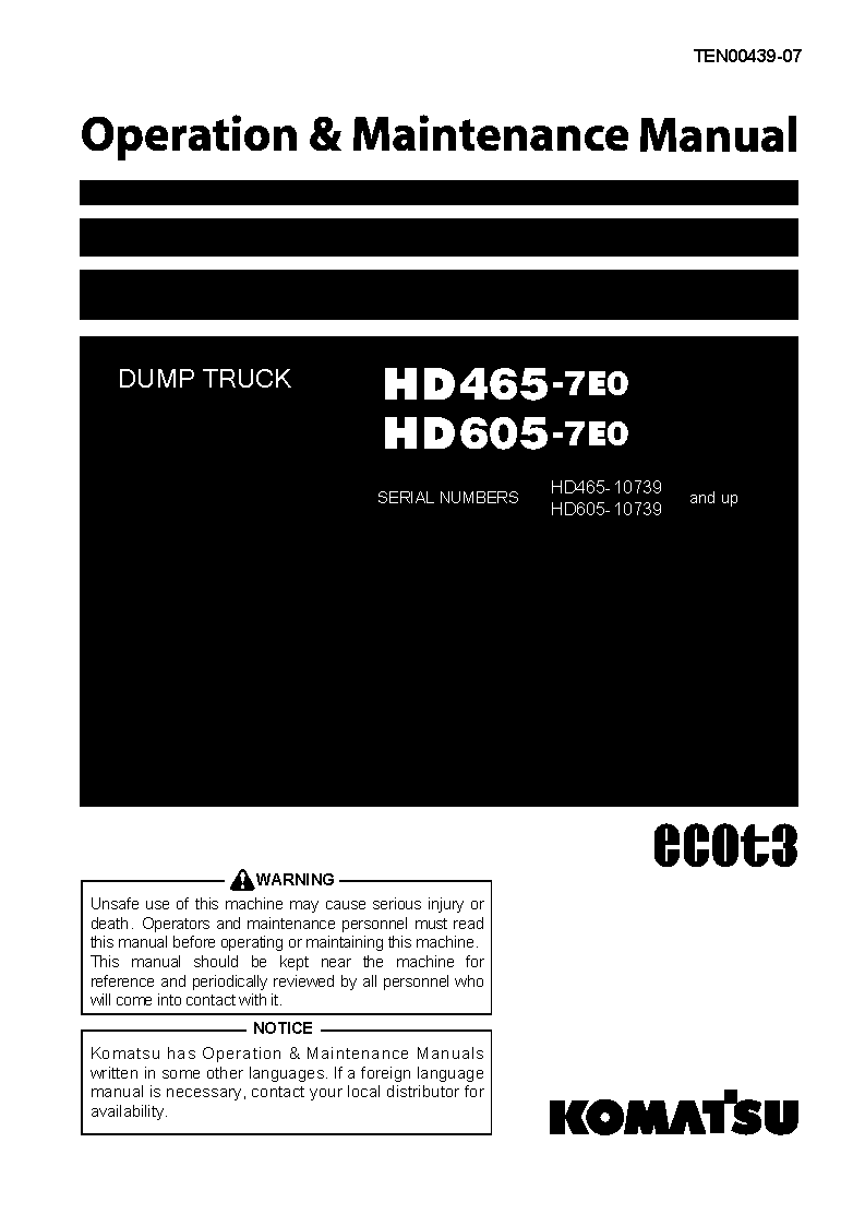 Komatsu hd605-7(jpn)-e0 operation and maintenance manuals dumptrucks rigid download Komatsu hd605-7(jpn)-e0 operation and maintenance manuals dumptrucks rigid download