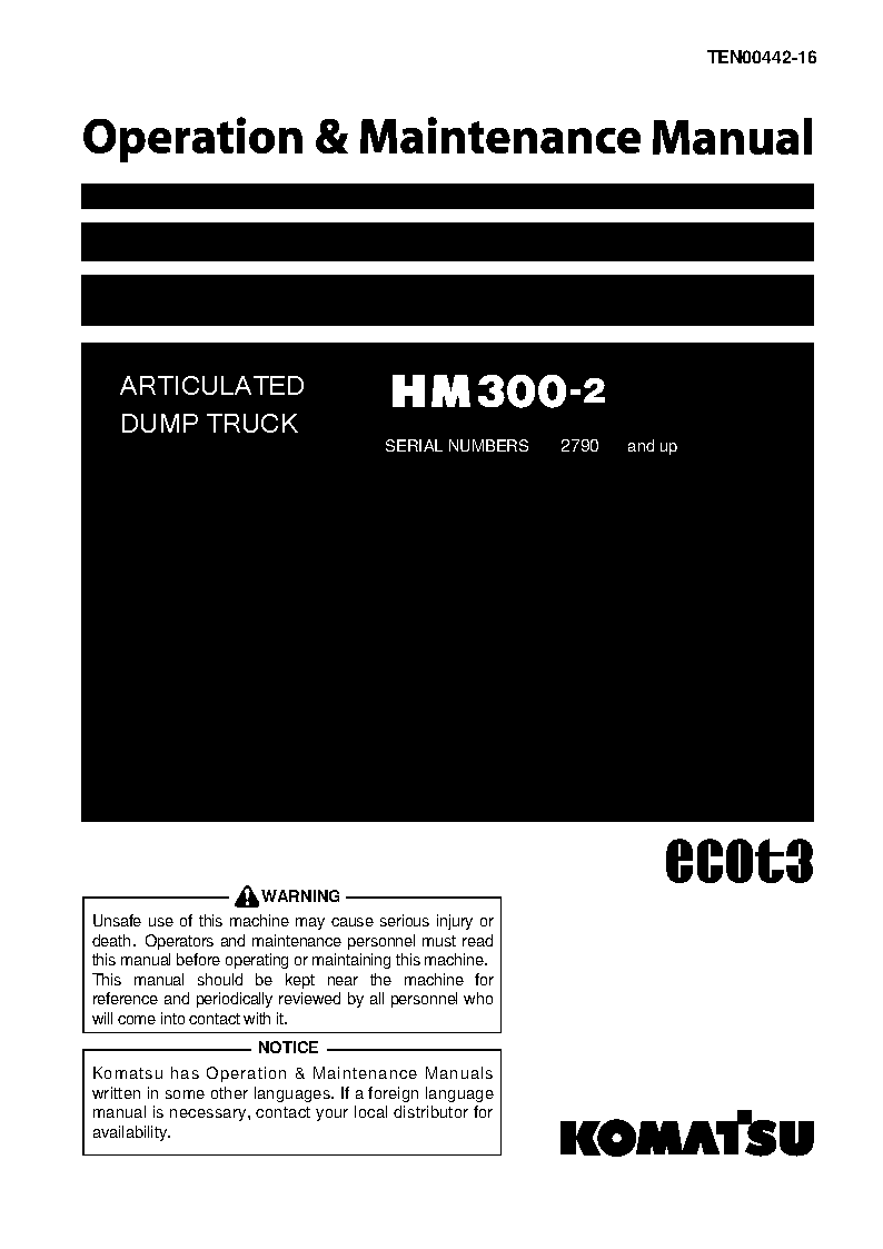 Komatsu hm300-2(jpn) operation and maintenance manuals dumptrucks articulated download Komatsu hm300-2(jpn) operation and maintenance manuals dumptrucks articulated download