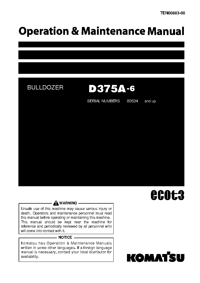 Komatsu d375a-6(jpn) operation and maintenance manuals bulldozers download Komatsu d375a-6(jpn) operation and maintenance manuals bulldozers download