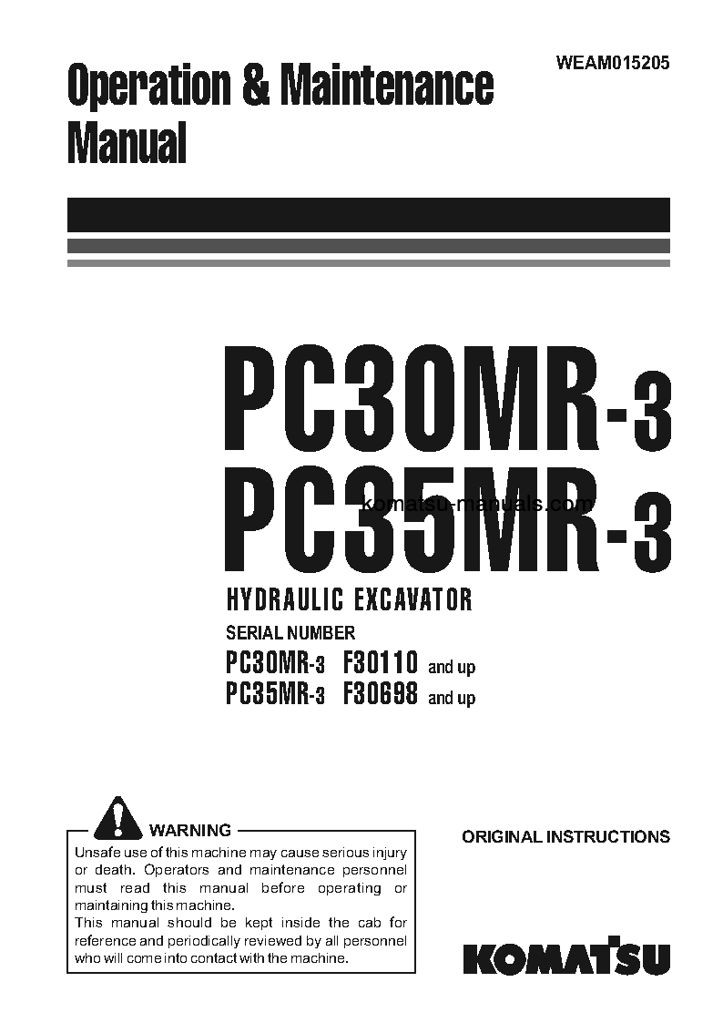 Komatsu pc30mr-3(ita) operation and maintenance manuals excavators crawler download Komatsu pc30mr-3(ita) operation and maintenance manuals excavators crawler download