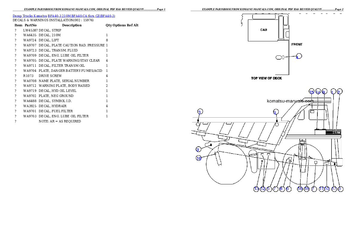 Komatsu bfa40-3 210m bfa40-ca thru cz partsbook (english) parts books dumptrucks download Komatsu bfa40-3 210m bfa40-ca thru cz partsbook (english) parts books dumptrucks download