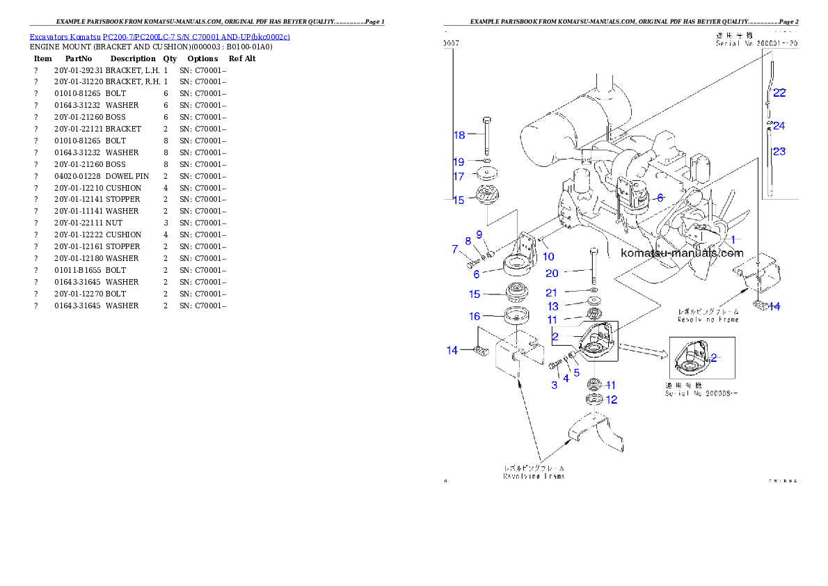Komatsu pc200-7/pc200lc-7 parts books excavators download Komatsu pc200-7/pc200lc-7 parts books excavators download