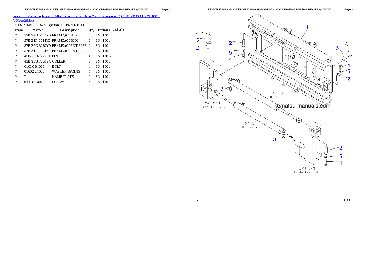 Komatsu cds253/303-1 parts books forklifts download Komatsu cds253/303-1 parts books forklifts download