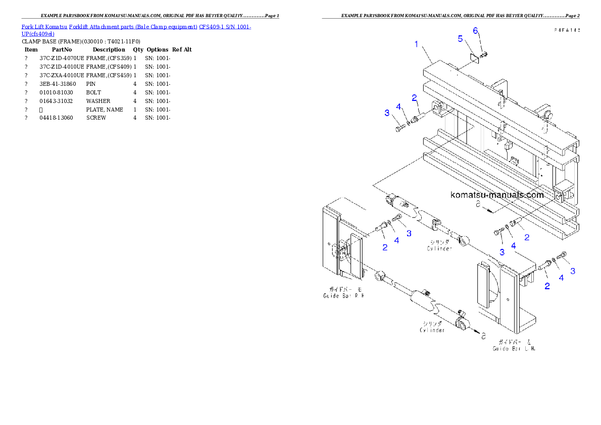 Komatsu cfs409-1 parts books forklifts download Komatsu cfs409-1 parts books forklifts download