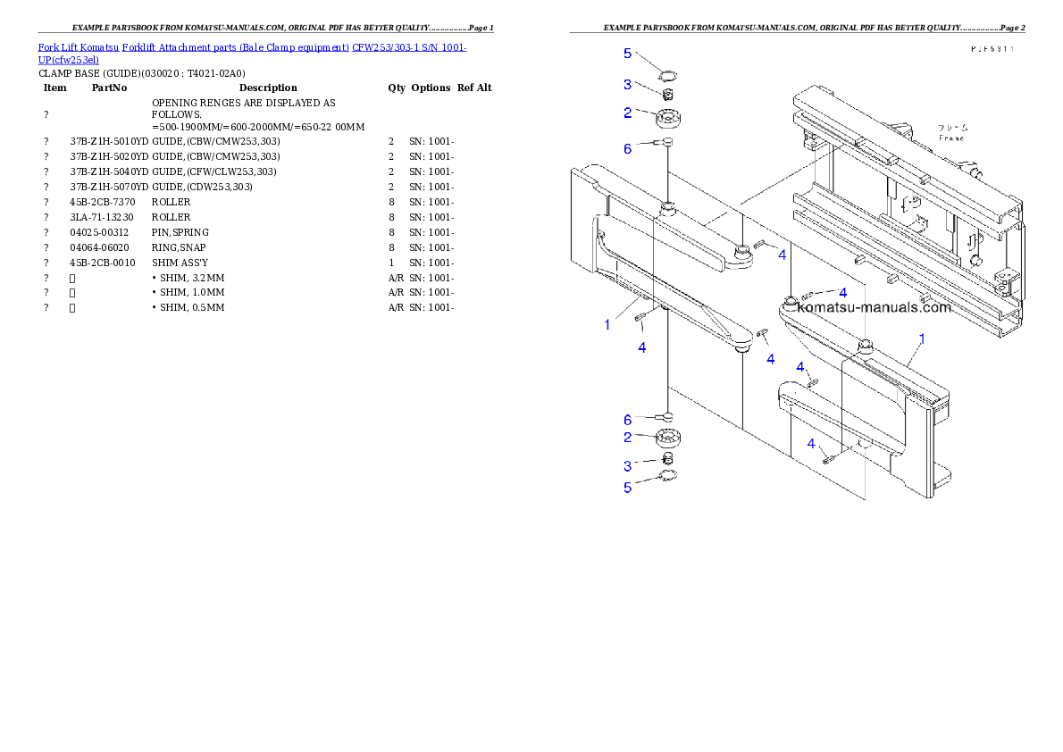 Komatsu cfw253/303-1 parts books forklifts download Komatsu cfw253/303-1 parts books forklifts download