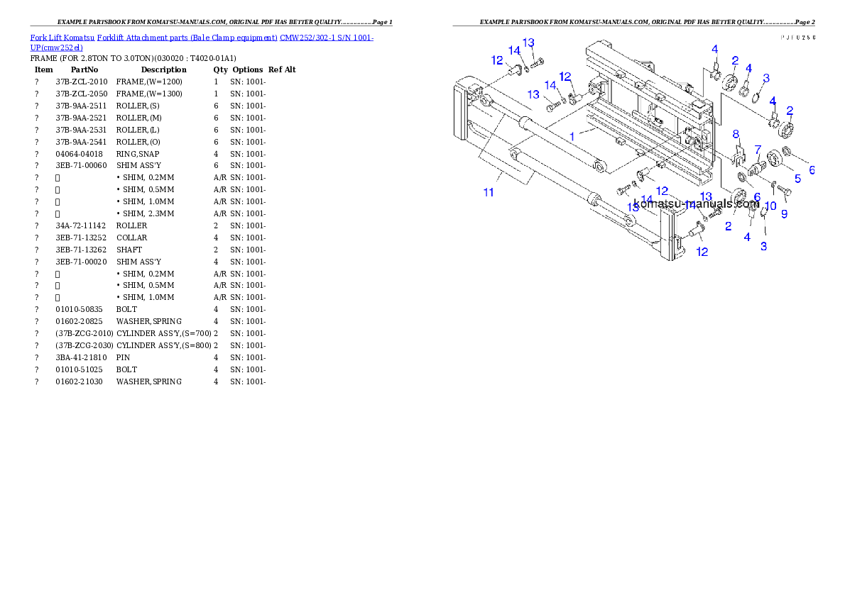 Komatsu cmw252/302-1 parts books forklifts download Komatsu cmw252/302-1 parts books forklifts download