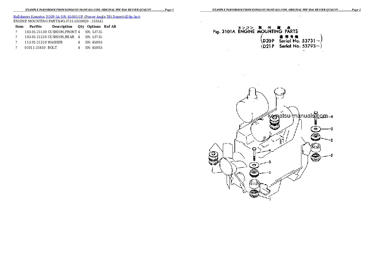 Komatsu d20p-5a parts books bulldozers download Komatsu d20p-5a parts books bulldozers download