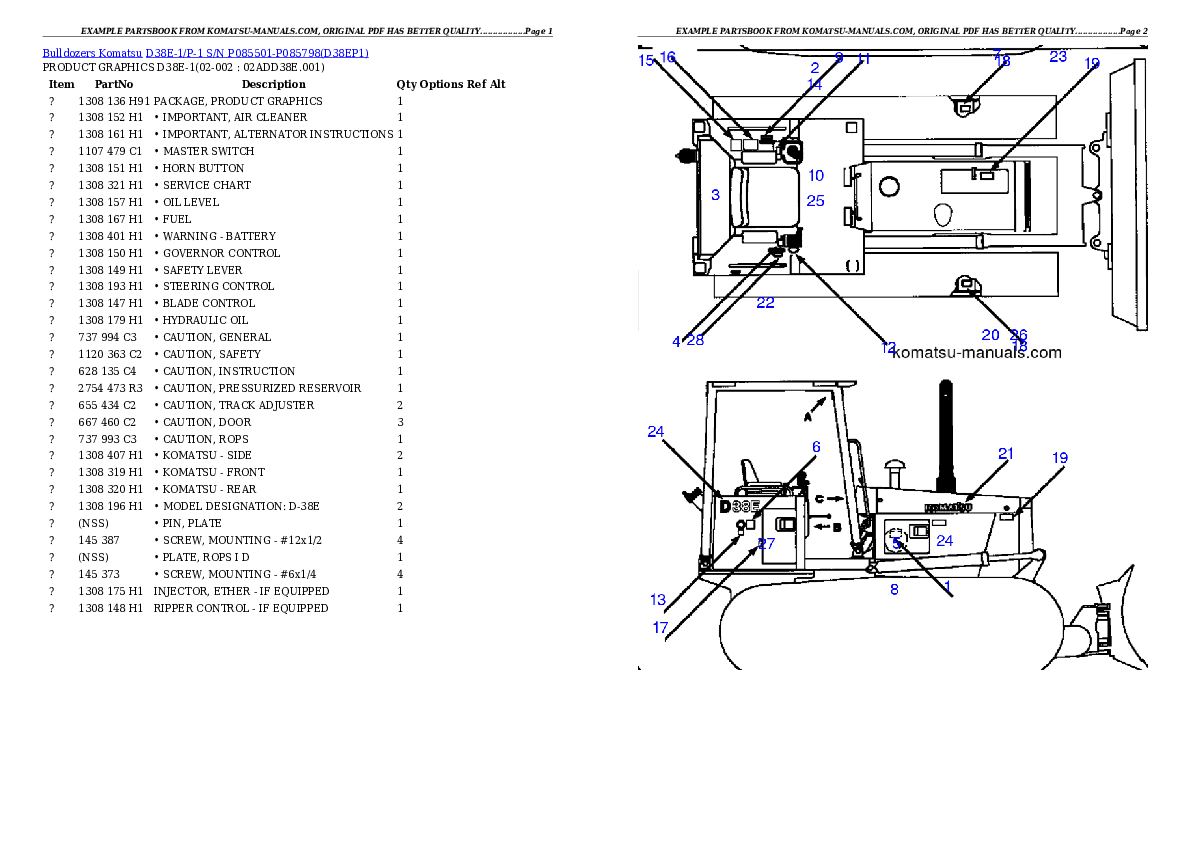 Komatsu d38e-1/p-1 parts books bulldozers download Komatsu d38e-1/p-1 parts books bulldozers download