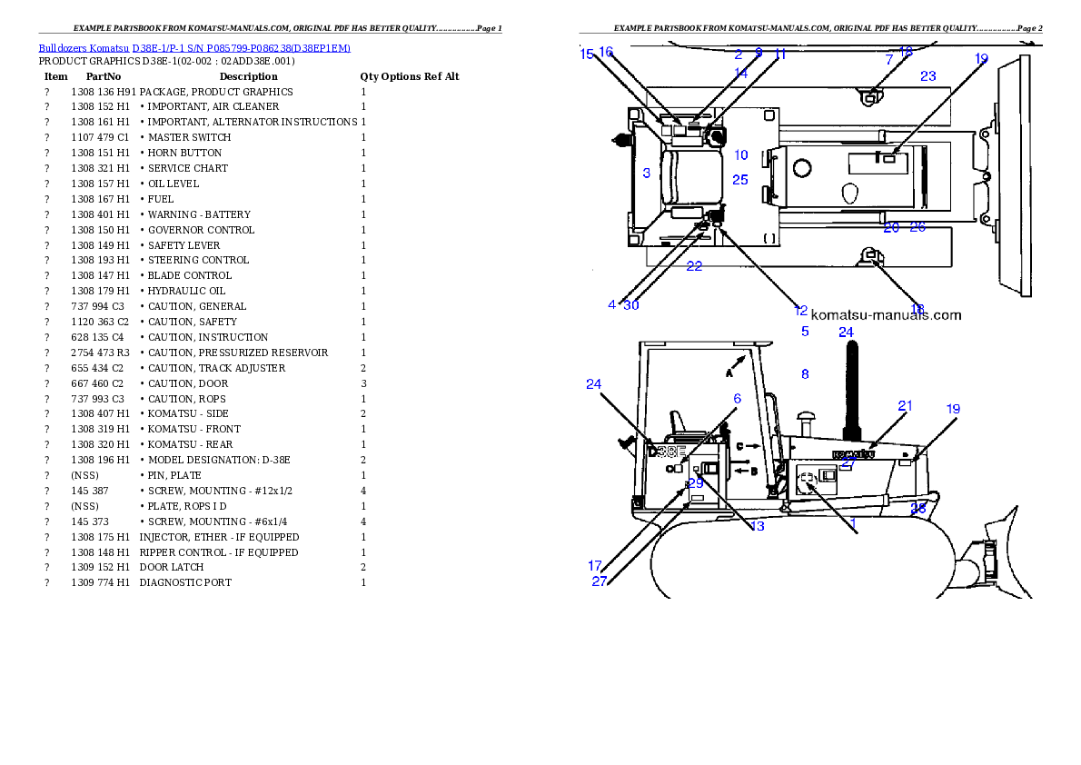 Komatsu d38e-1/p-1 parts books bulldozers download Komatsu d38e-1/p-1 parts books bulldozers download
