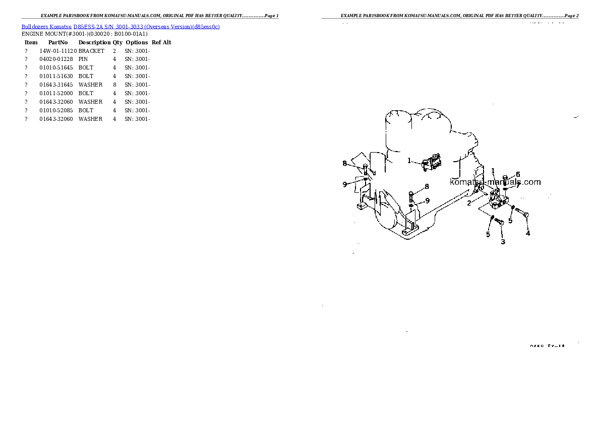 Komatsu d85ess-2a parts books bulldozers download Komatsu d85ess-2a parts books bulldozers download