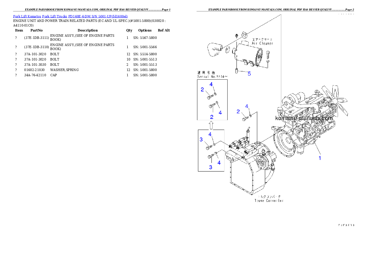 Komatsu fd160e-6-dm parts books forklifts download Komatsu fd160e-6-dm parts books forklifts download