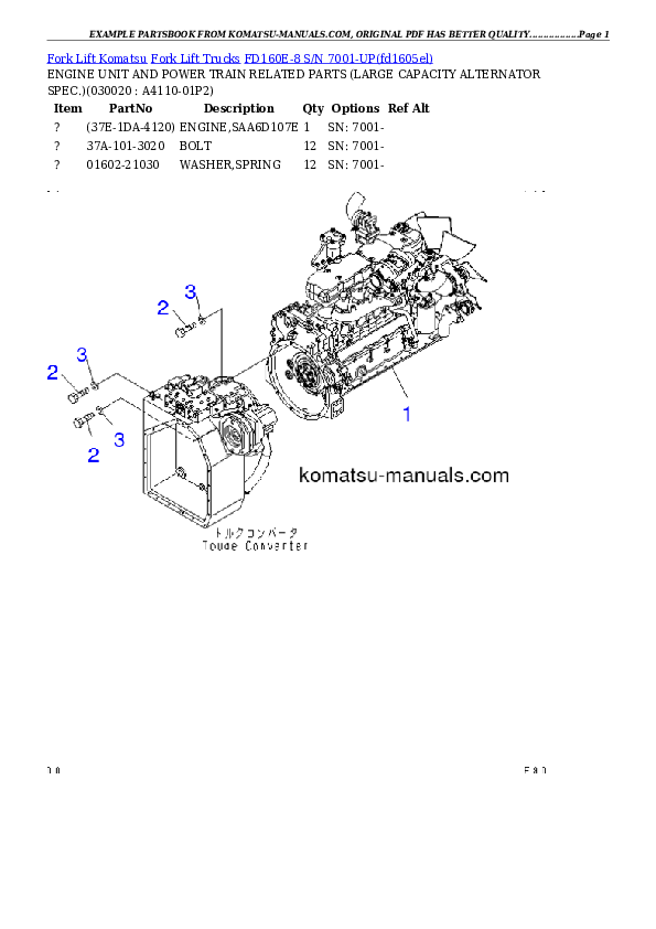 Komatsu fd160e-8 parts books forklifts download Komatsu fd160e-8 parts books forklifts download