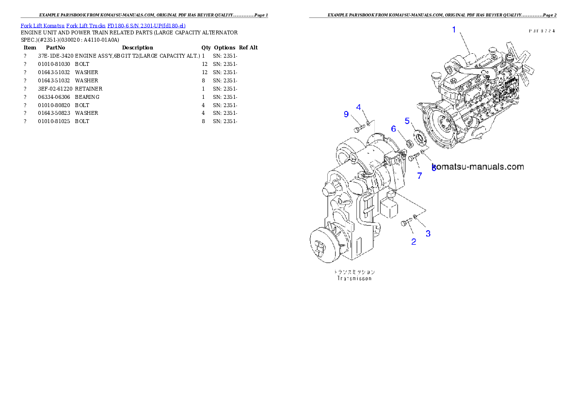 Komatsu fd180-6 parts books forklifts download Komatsu fd180-6 parts books forklifts download