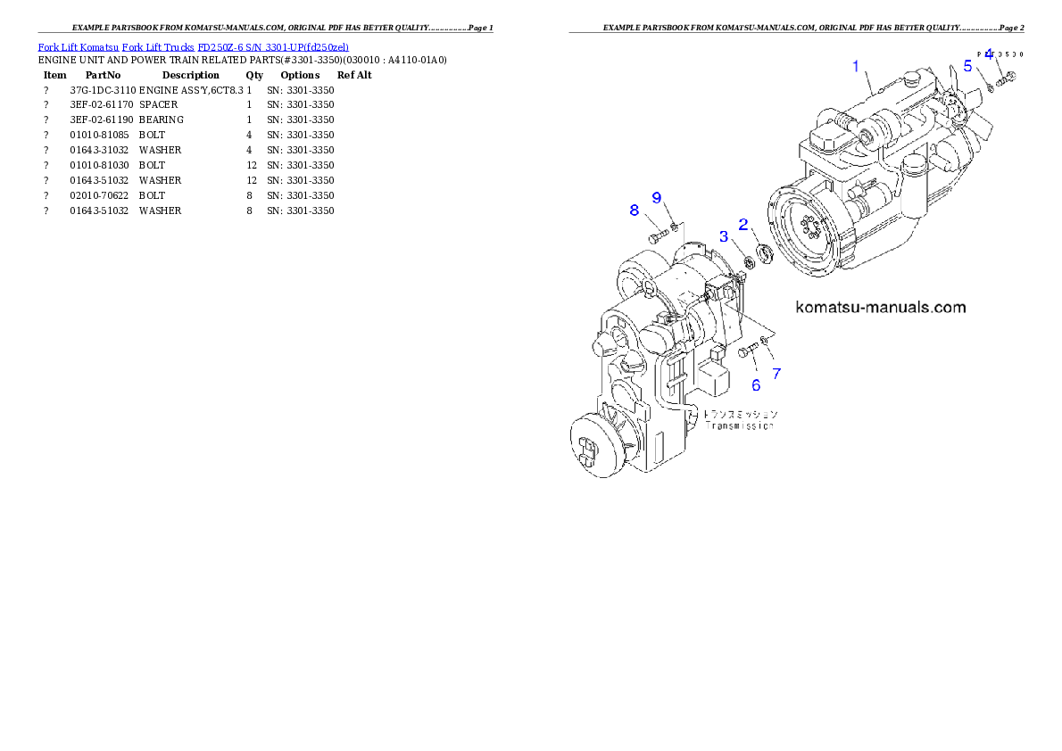 Komatsu fd250z-6 parts books forklifts download Komatsu fd250z-6 parts books forklifts download