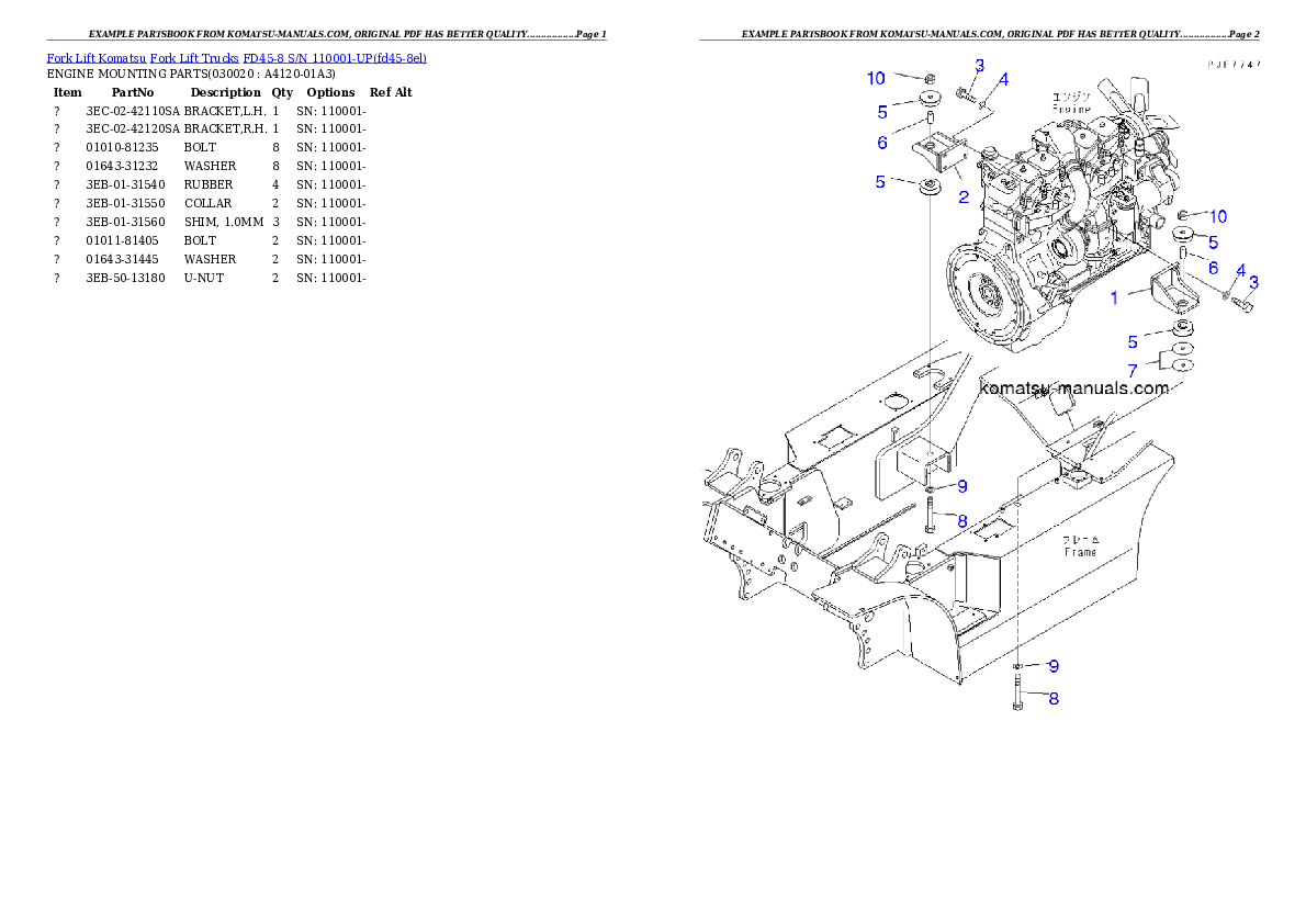 Komatsu fd45-8 parts books forklifts download Komatsu fd45-8 parts books forklifts download