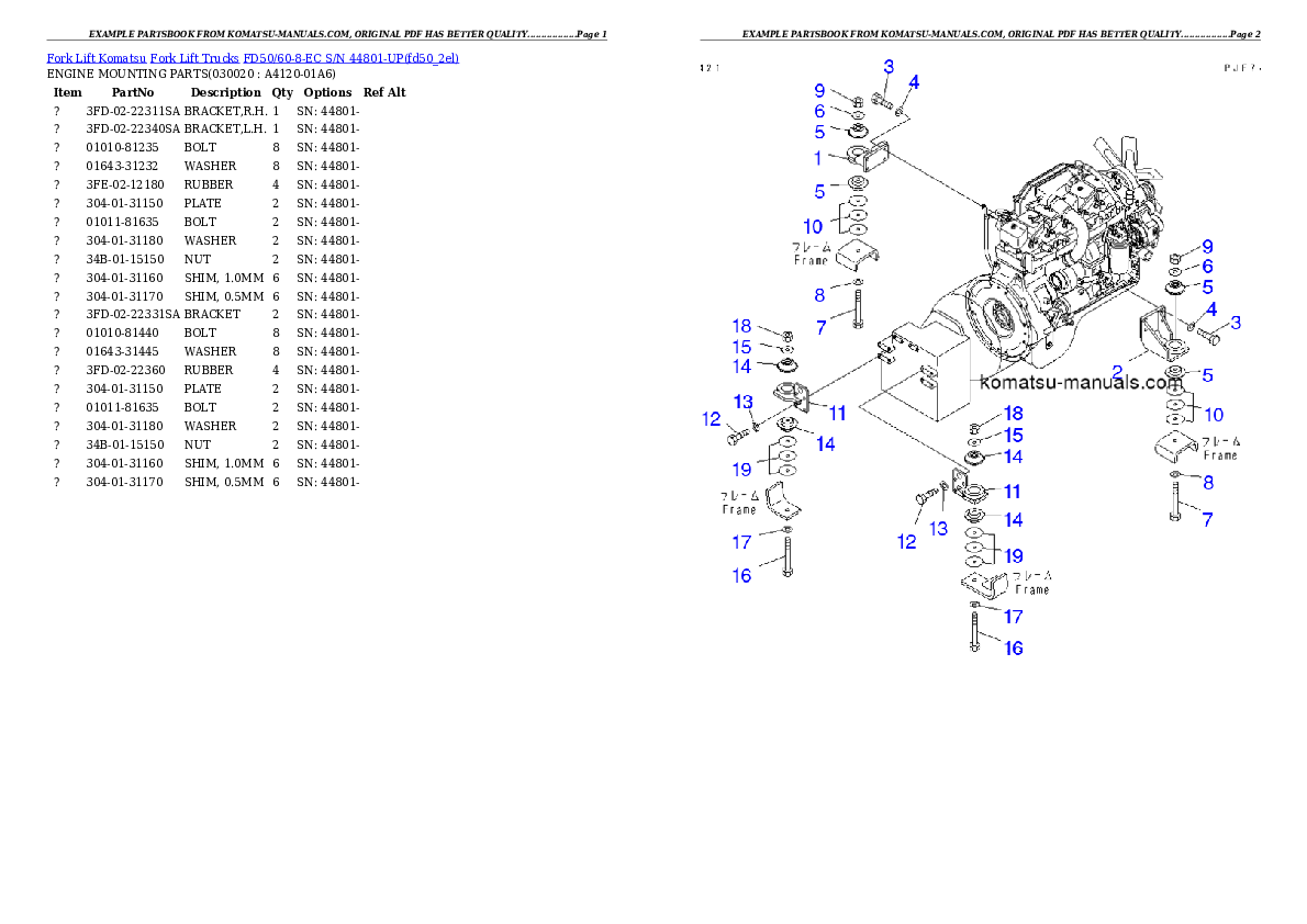 Komatsu fd50/60-8-ec parts books forklifts download Komatsu fd50/60-8-ec parts books forklifts download