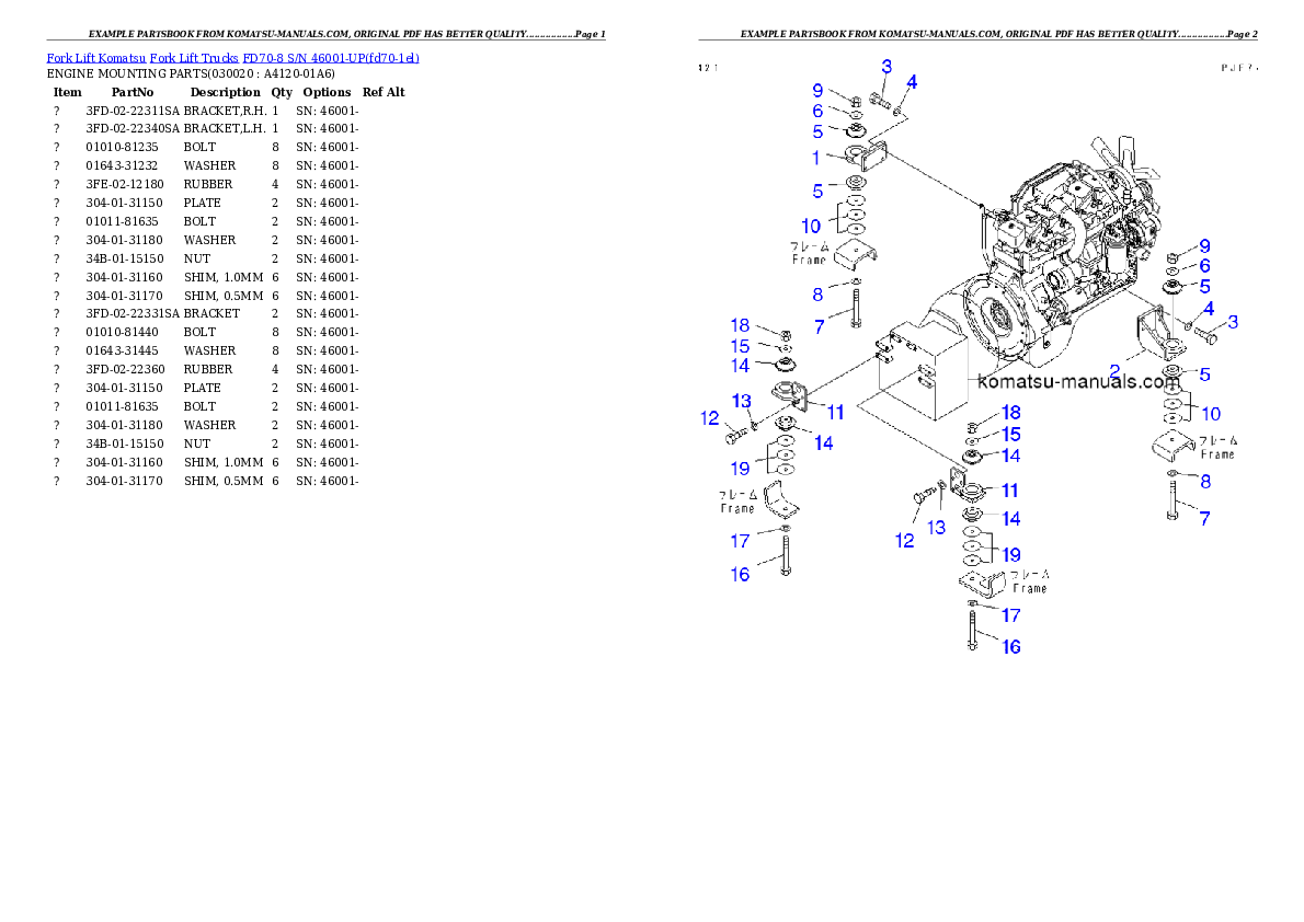 Komatsu fd70-8 parts books forklifts download Komatsu fd70-8 parts books forklifts download