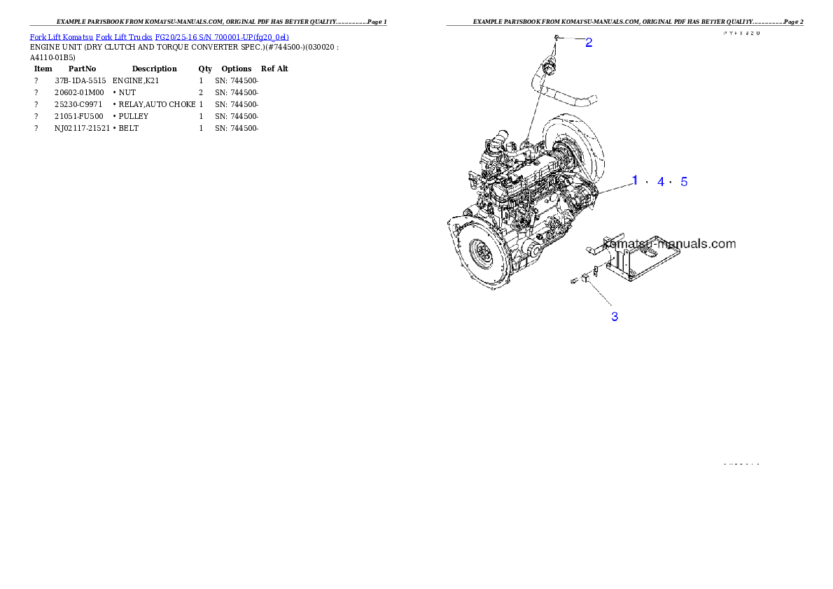 Komatsu fg20/25-16 parts books forklifts download Komatsu fg20/25-16 parts books forklifts download