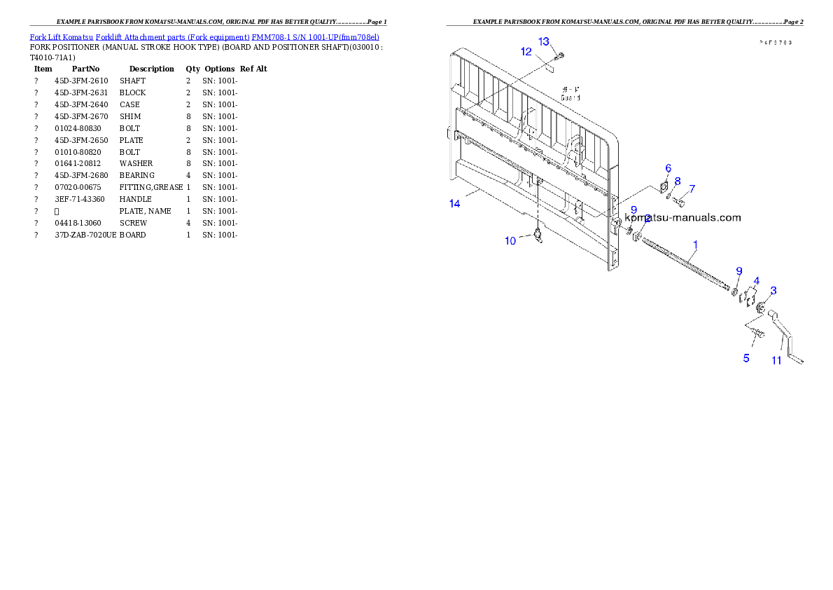 Komatsu fmm708-1 parts books forklifts download Komatsu fmm708-1 parts books forklifts download