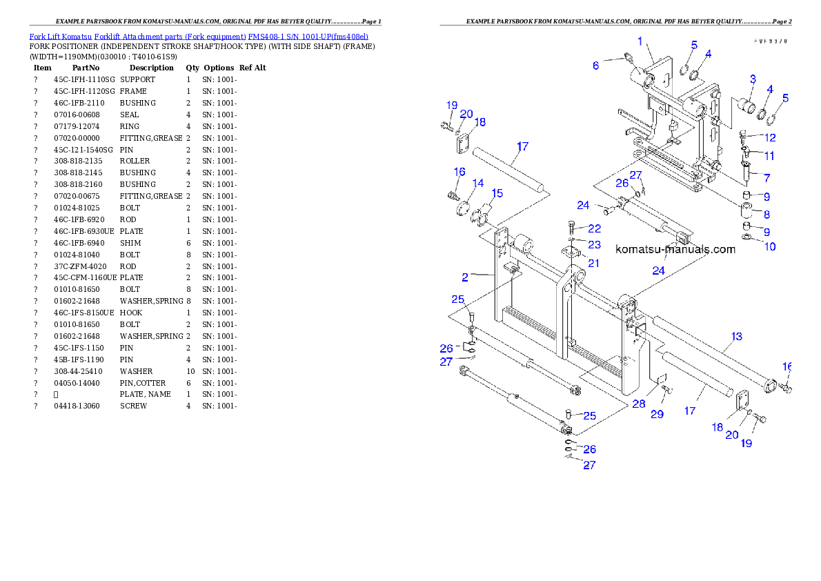 Komatsu fms408-1 parts books forklifts download Komatsu fms408-1 parts books forklifts download
