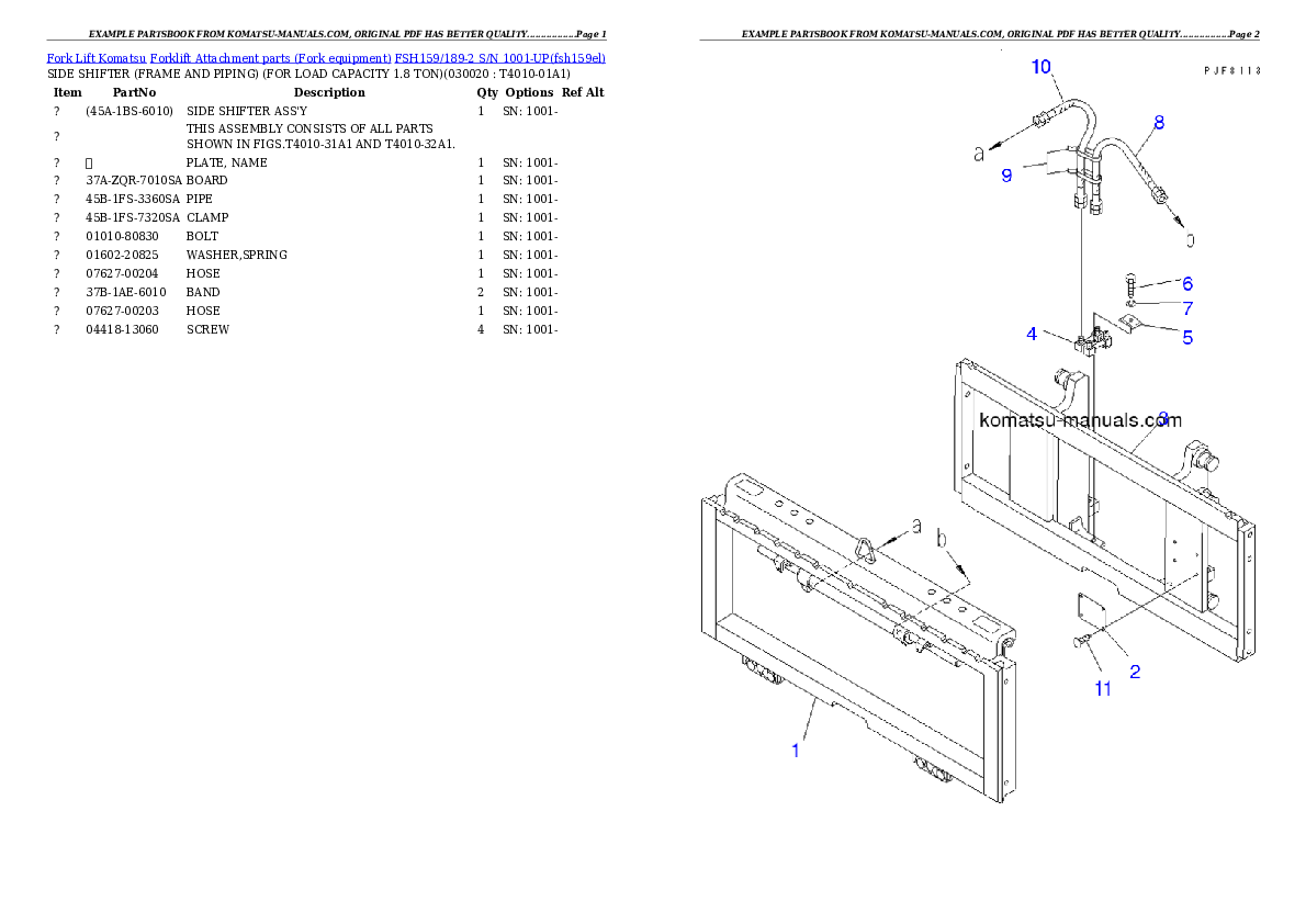 Komatsu fsh159/189-2 parts books forklifts download Komatsu fsh159/189-2 parts books forklifts download