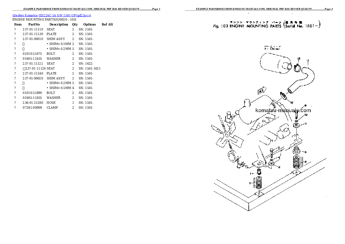 Komatsu gd22ac-1a parts books graders download Komatsu gd22ac-1a parts books graders download
