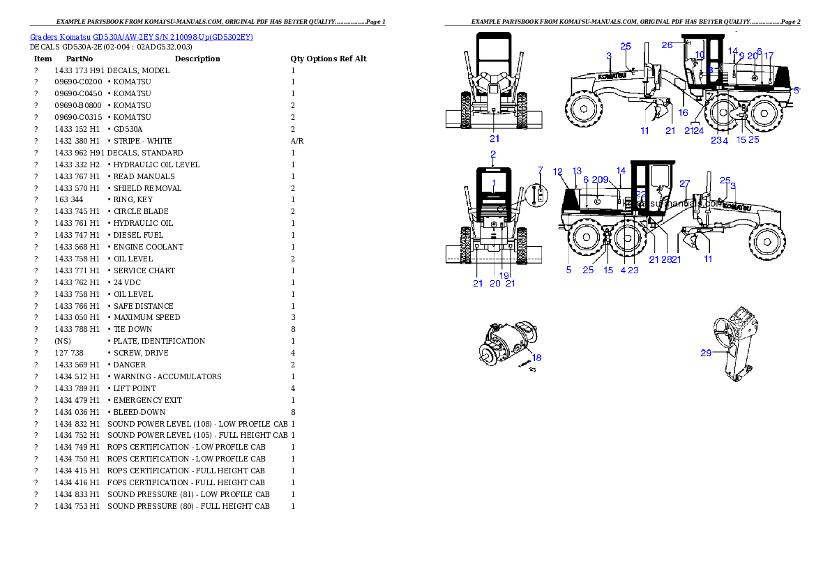 Komatsu gd530a/aw-2ey parts books graders download Komatsu gd530a/aw-2ey parts books graders download