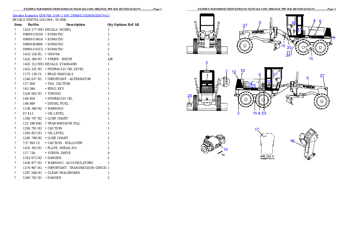 Komatsu gd670a-1/aw-1 parts books graders download Komatsu gd670a-1/aw-1 parts books graders download
