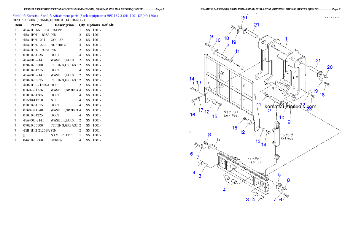 Komatsu hfd157-2 parts books forklifts download Komatsu hfd157-2 parts books forklifts download