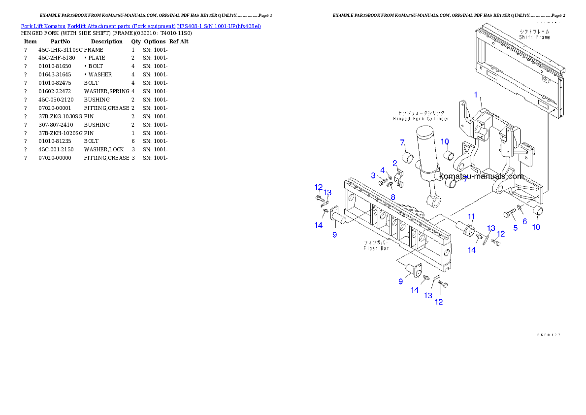 Komatsu hfs408-1 parts books forklifts download Komatsu hfs408-1 parts books forklifts download