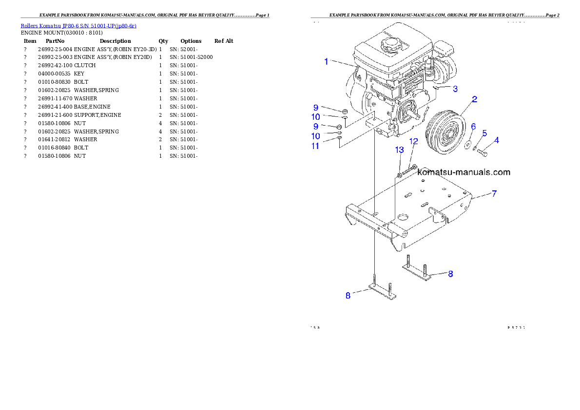 Komatsu jp80-6 parts books rollers download Komatsu jp80-6 parts books rollers download