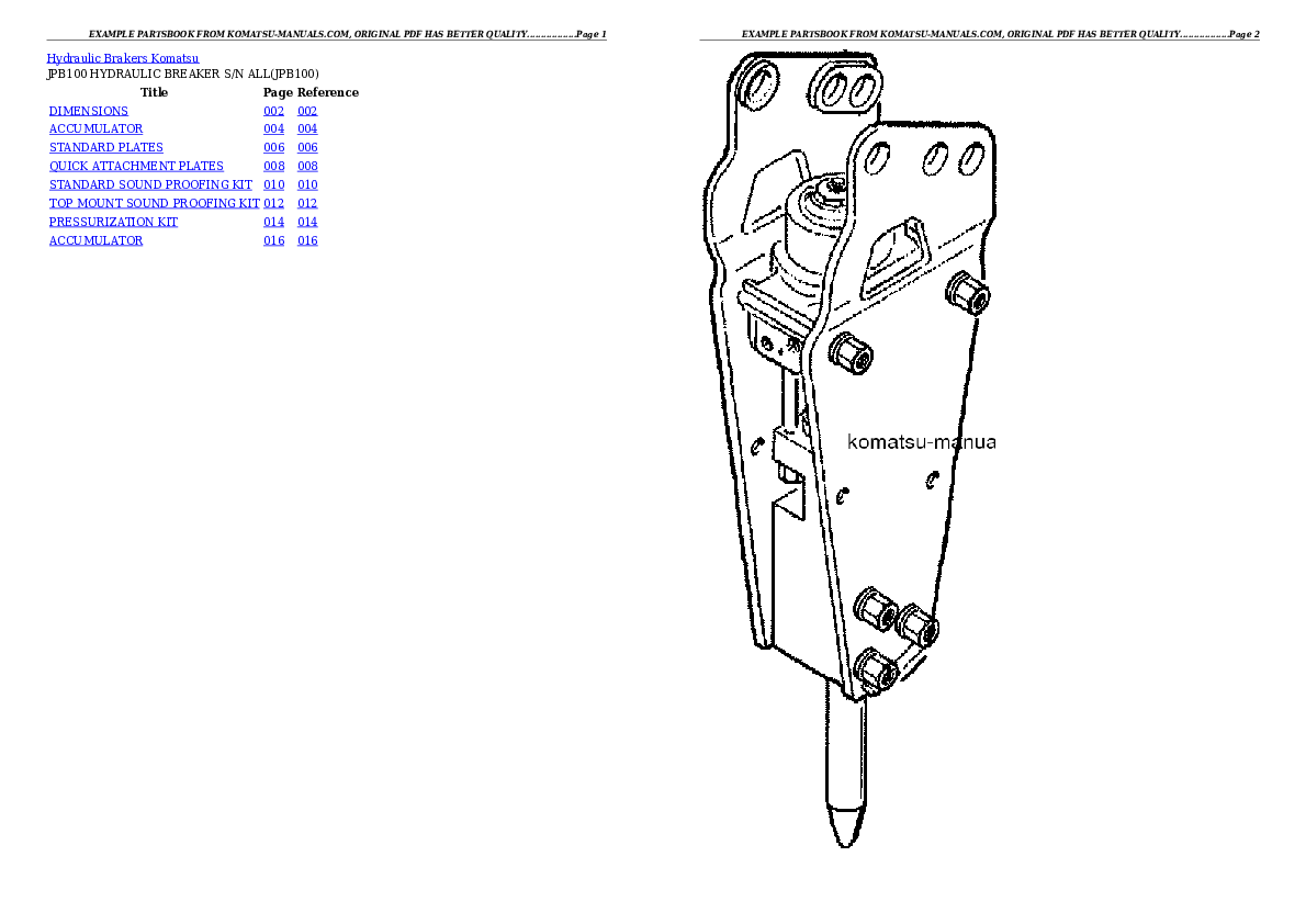 Komatsu jpb100 hydraulic breaker parts books other download Komatsu jpb100 hydraulic breaker parts books other download