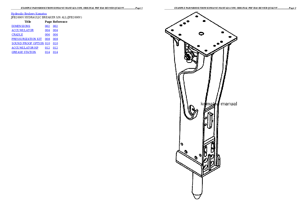Komatsu jpb2000v hydraulic breaker parts books excavators download Komatsu jpb2000v hydraulic breaker parts books excavators download