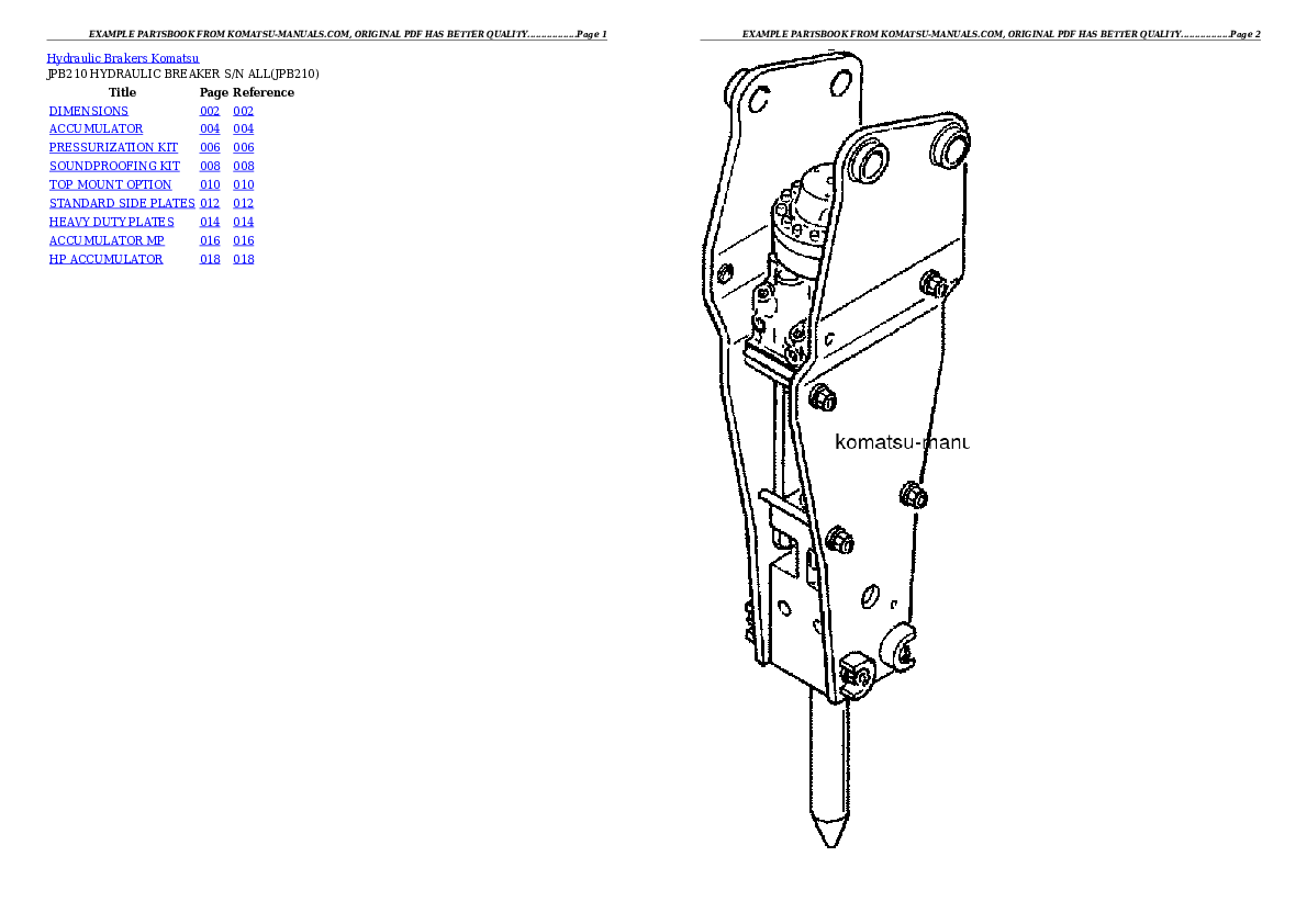 Komatsu jpb210 hydraulic breaker parts books excavators download Komatsu jpb210 hydraulic breaker parts books excavators download