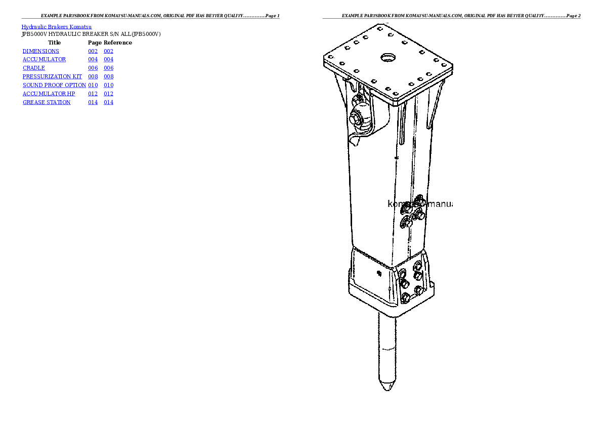 Komatsu jpb5000v hydraulic breaker parts books other download Komatsu jpb5000v hydraulic breaker parts books other download