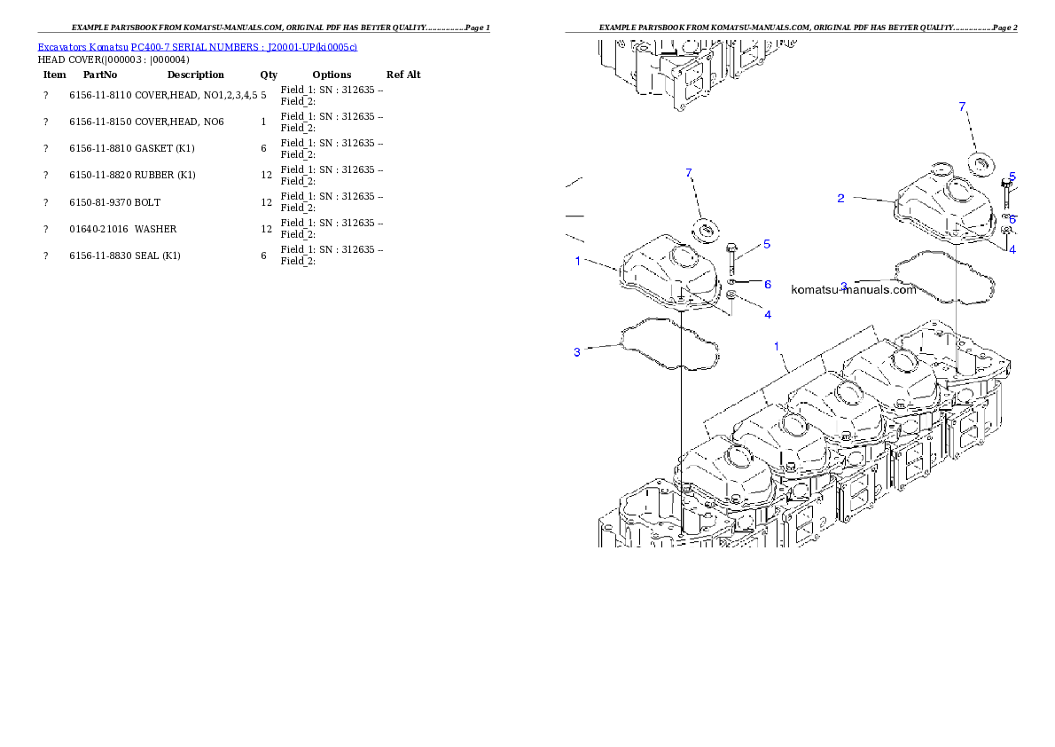 Komatsu pc400-7 serial numbers : j20001-up partsbook (english) parts books excavators download Komatsu pc400-7 serial numbers : j20001-up partsbook (english) parts books excavators download