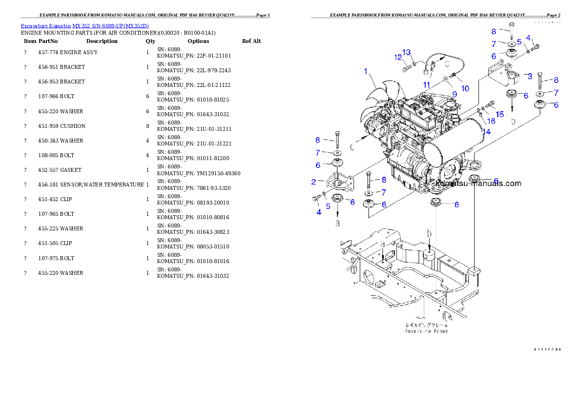 Komatsu mx352 parts books excavators download Komatsu mx352 parts books excavators download