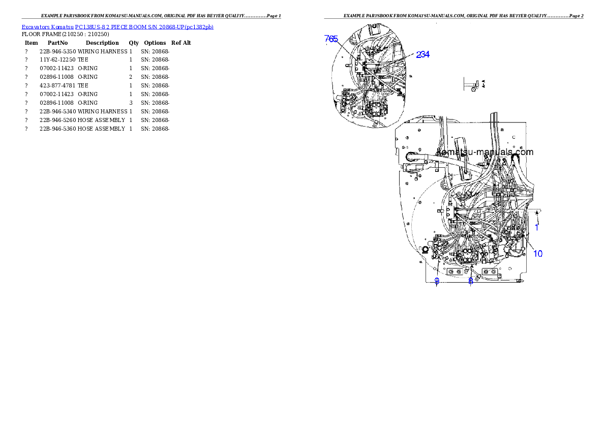 Komatsu pc138us-8 2 piece boom parts books excavators download Komatsu pc138us-8 2 piece boom parts books excavators download