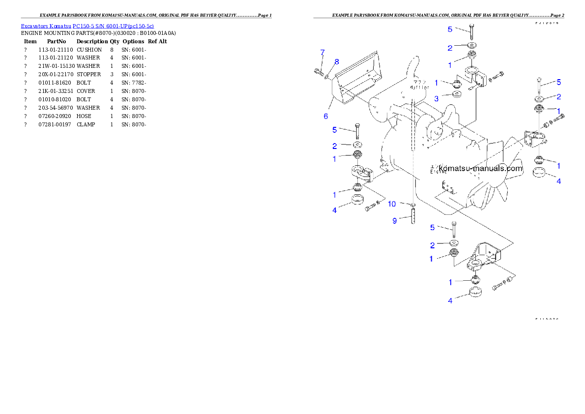 Komatsu pc150-5 parts books excavators download Komatsu pc150-5 parts books excavators download