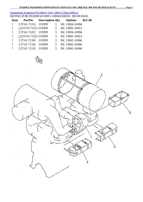 Komatsu pc1600-1 parts books excavators download Komatsu pc1600-1 parts books excavators download