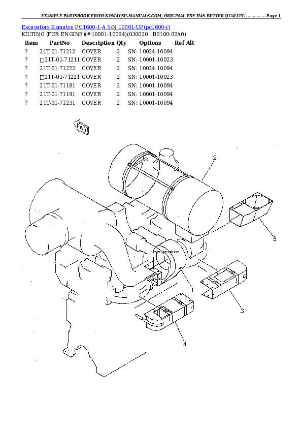 Komatsu pc1600-1-a parts books excavators download Komatsu pc1600-1-a parts books excavators download