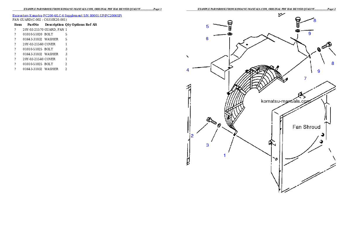 Komatsu pc200-6/lc-6 supplement parts books excavators download Komatsu pc200-6/lc-6 supplement parts books excavators download