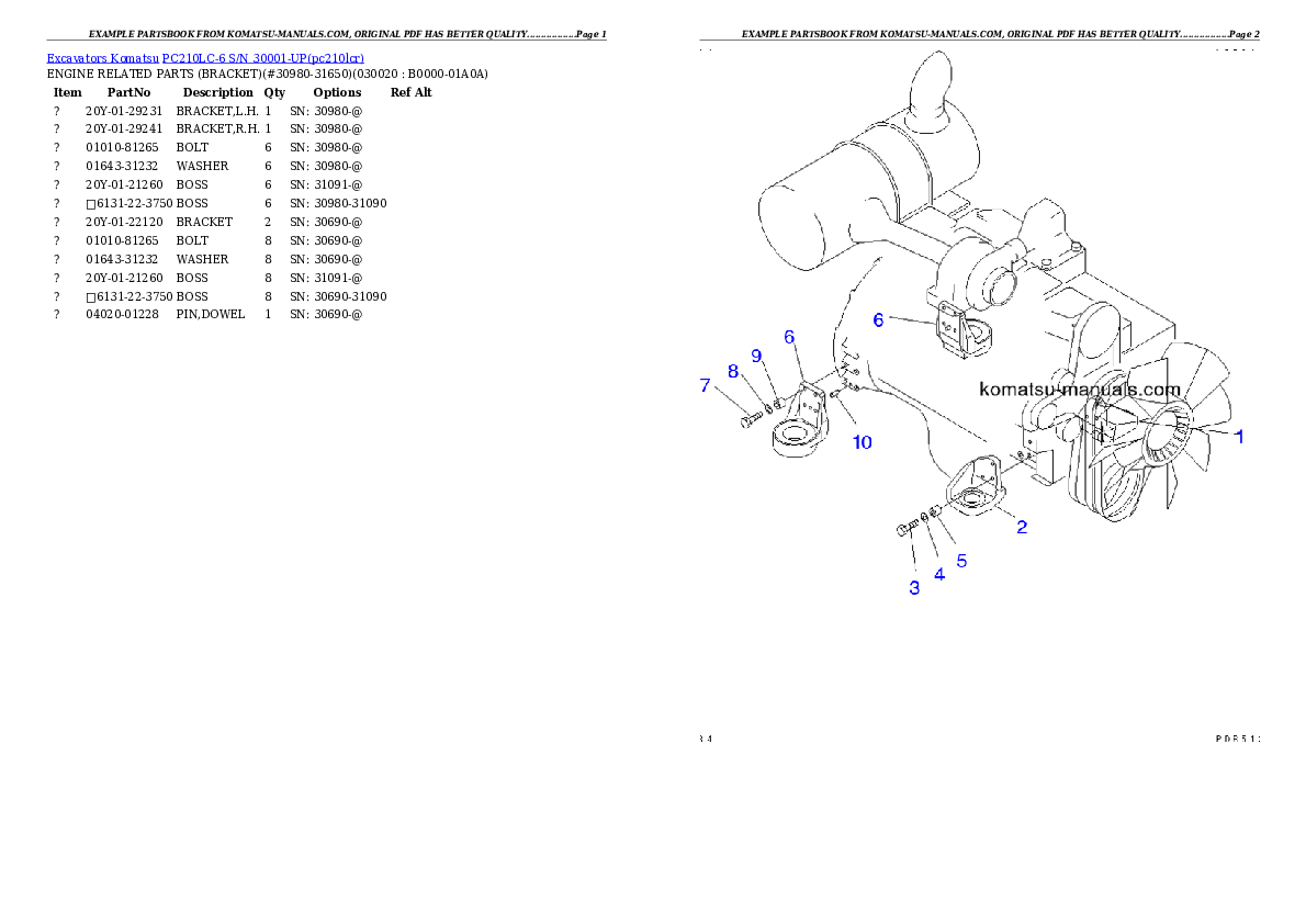 Komatsu pc210lc-6 parts books excavators download Komatsu pc210lc-6 parts books excavators download