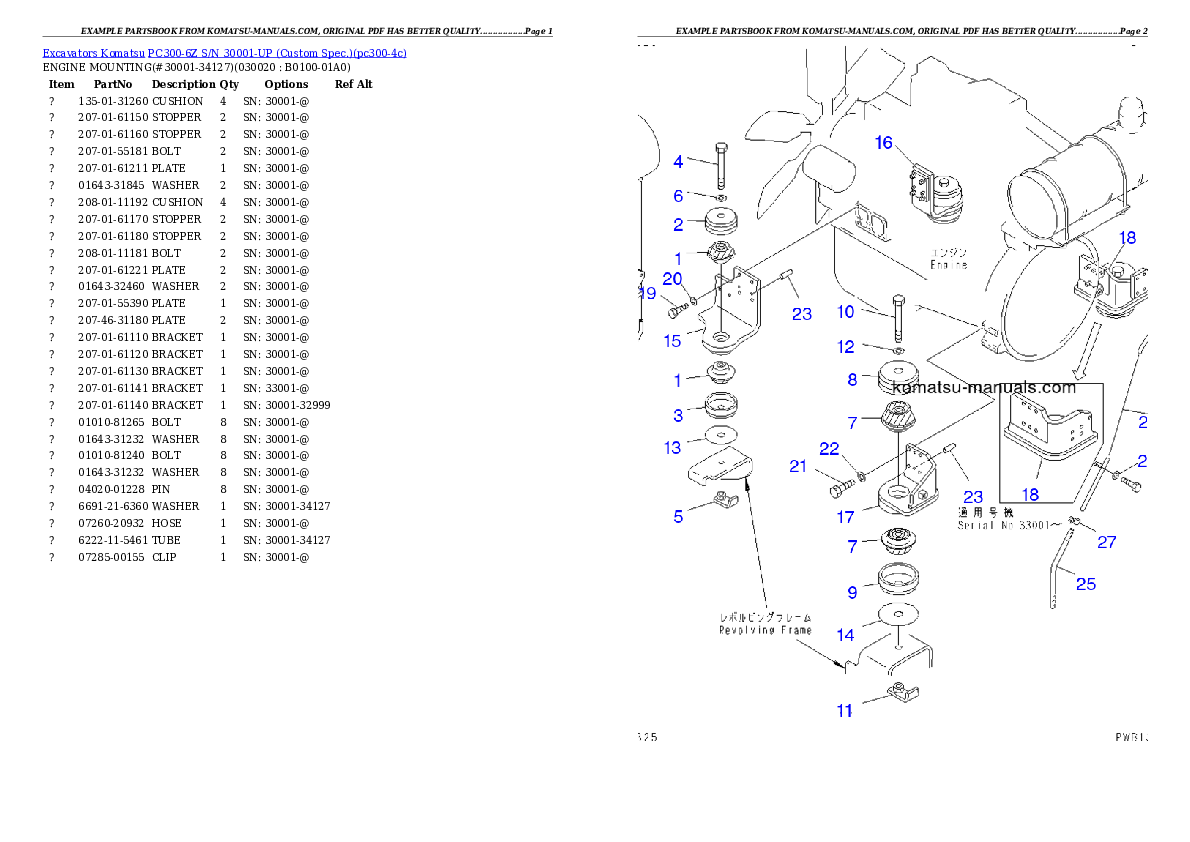 Komatsu pc300-6z parts books excavators download Komatsu pc300-6z parts books excavators download