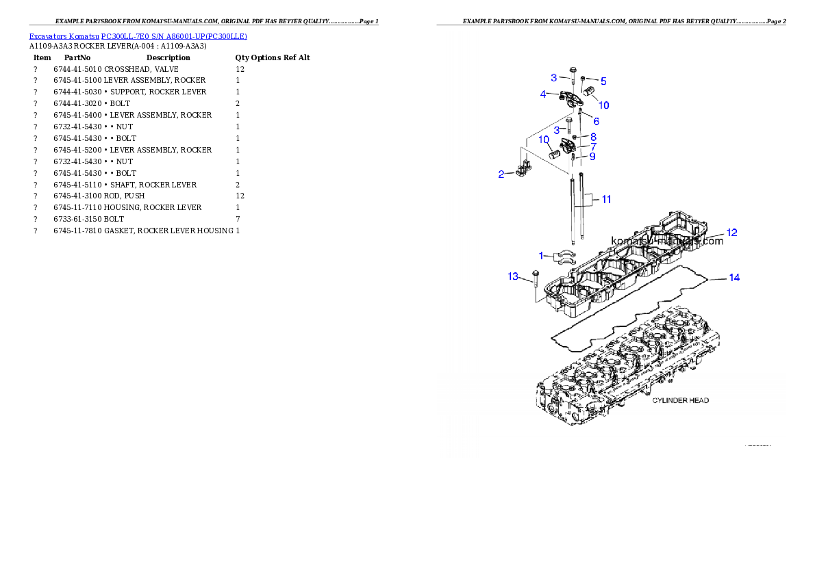 Komatsu pc300ll-7e0 parts books excavators download Komatsu pc300ll-7e0 parts books excavators download