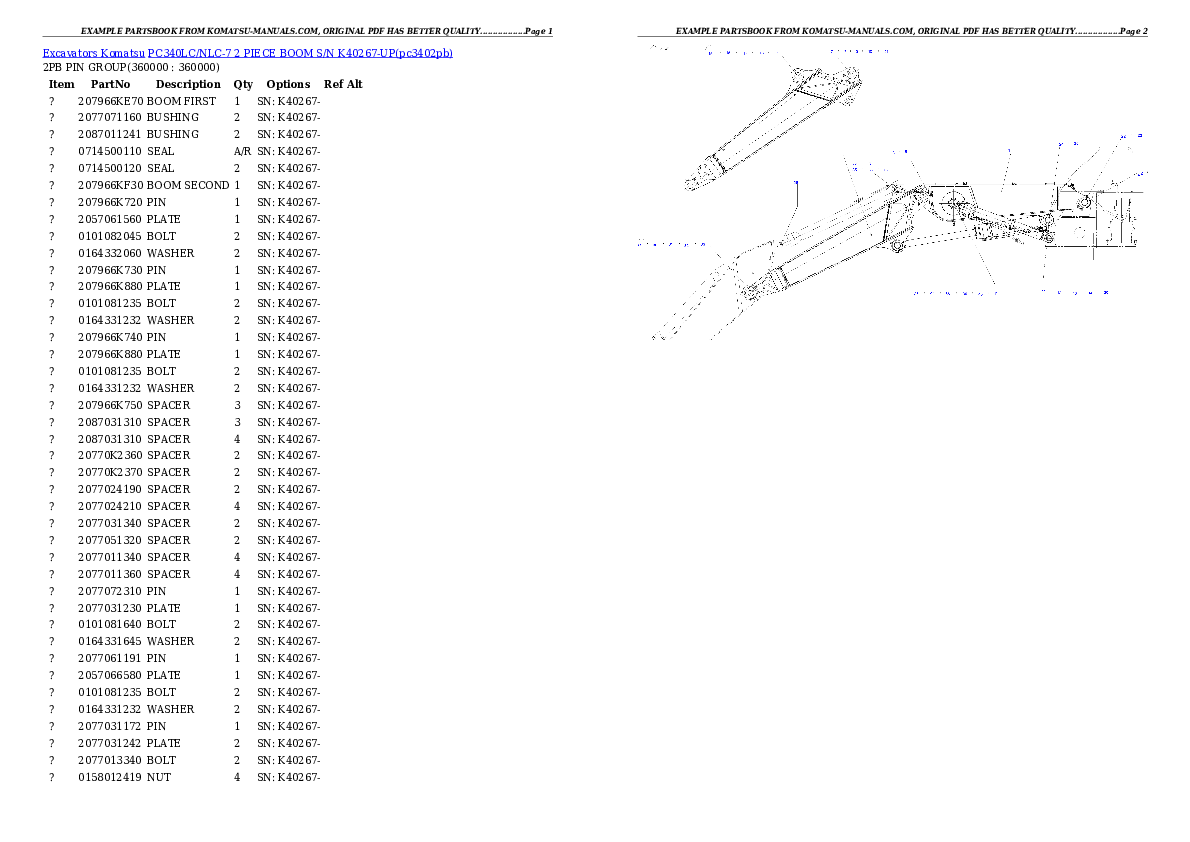 Komatsu pc340lc/nlc-7 2 piece boom parts books excavators download Komatsu pc340lc/nlc-7 2 piece boom parts books excavators download