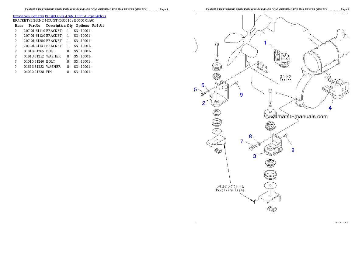 Komatsu pc340lc-6k-j parts books excavators download Komatsu pc340lc-6k-j parts books excavators download