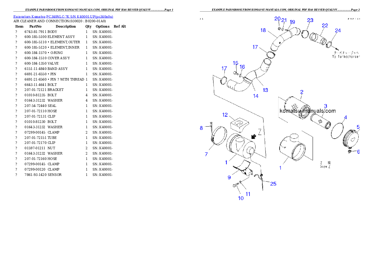 Komatsu pc340nlc-7k parts books excavators download Komatsu pc340nlc-7k parts books excavators download